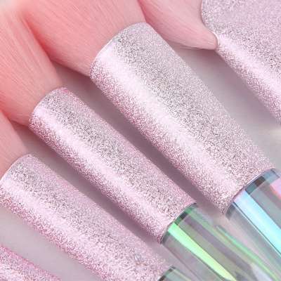 Amazon hot sale 10 pcs Beautiful rainbow makeup brush soft Synthetic hair brush with transparent crystal handle in good price