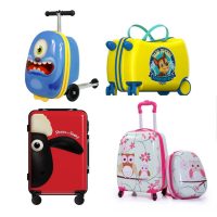 19inch Amazon hot sale custom design airport travel 3D trolley children foldable kids kick suitcase scooter luggage